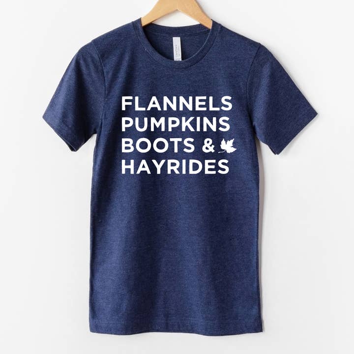 Zoe Creative Co - Vendita all'ingrosso Maglietta serigrafata - Donna - Flannels Pumpkins Boots Hayrides T-Shirt Autunno Camicia Ottobre12