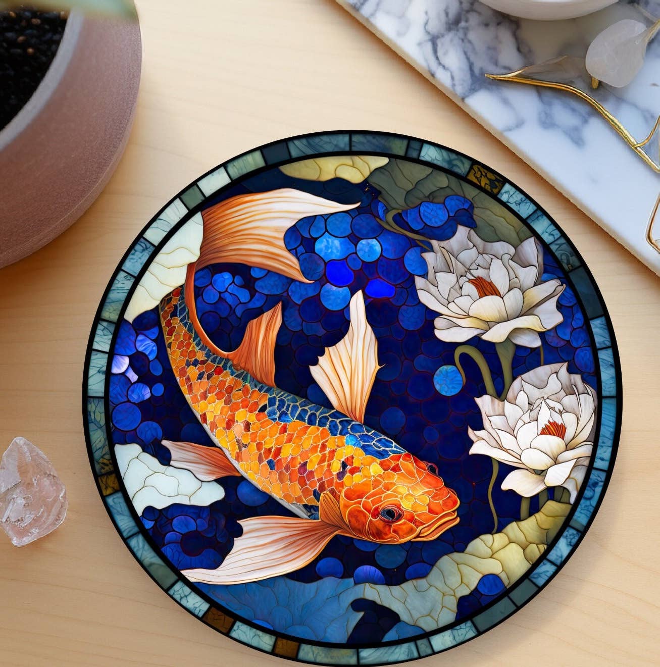 Fernville Creations - Wholesale Coasters - Stained Glass Koi & Goldfish Ceramic Coasters for Home Decor7
