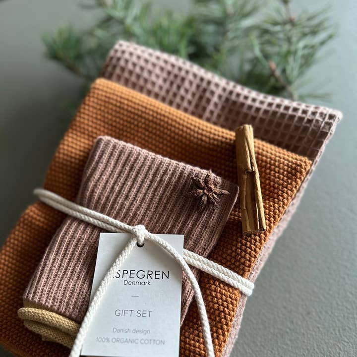 Aspegren Denmark - Wholesale Dishcloth - Gift set - 100% Organic cotton - Set of 3 - Cinnamon 3