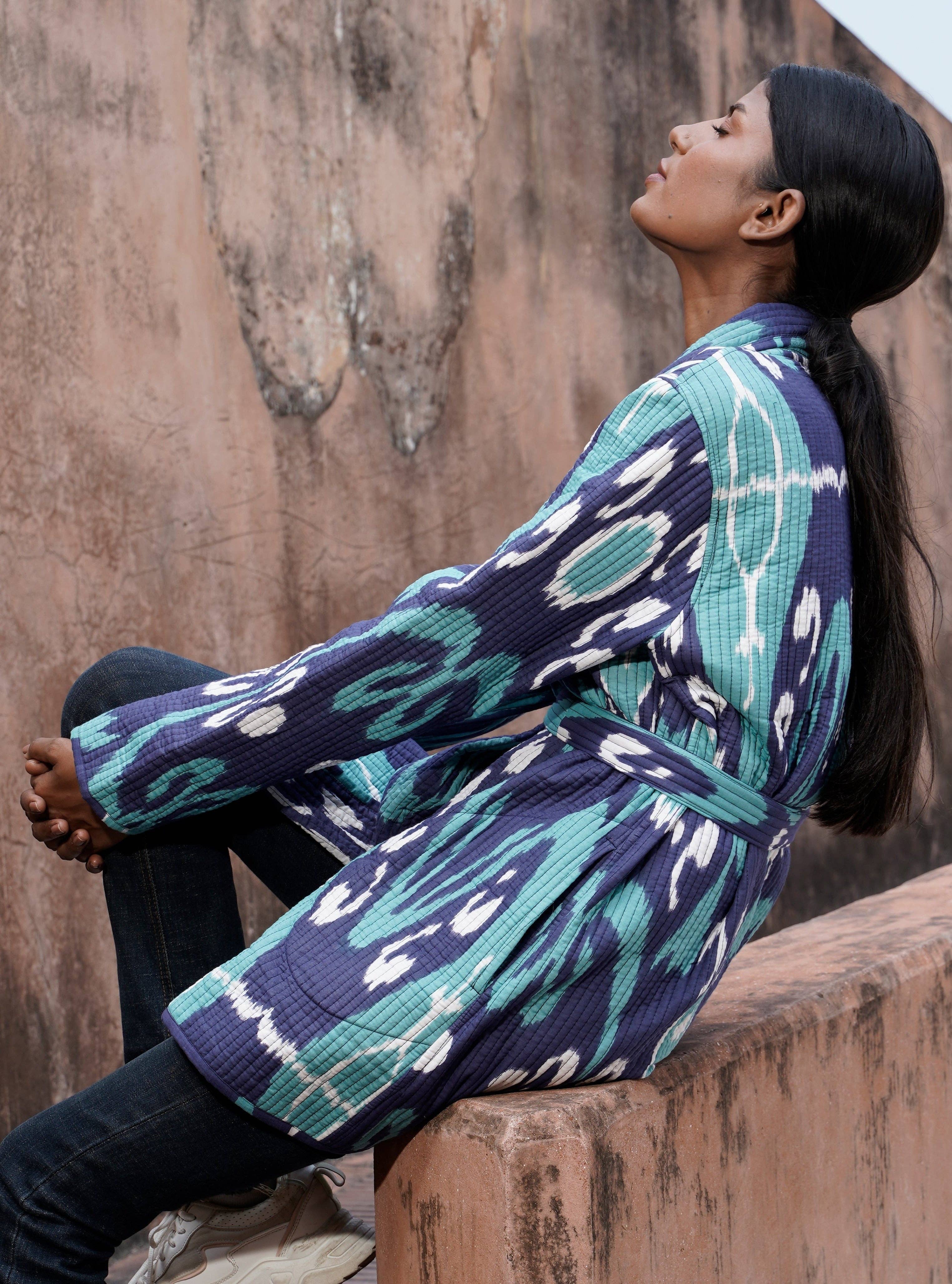 MALINI FASHION DESIGN PRIVATE LIMITED - Wholesale Jacket - Women's - Giacca kimono di cotone da donna trapuntata colore blu e verde3