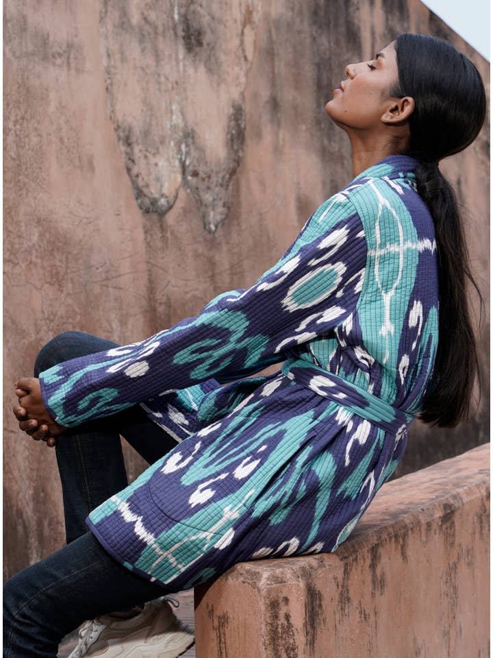 MALINI FASHION DESIGN PRIVATE LIMITED - Wholesale Jacket - Women's - Giacca kimono di cotone da donna trapuntata colore blu e verde3