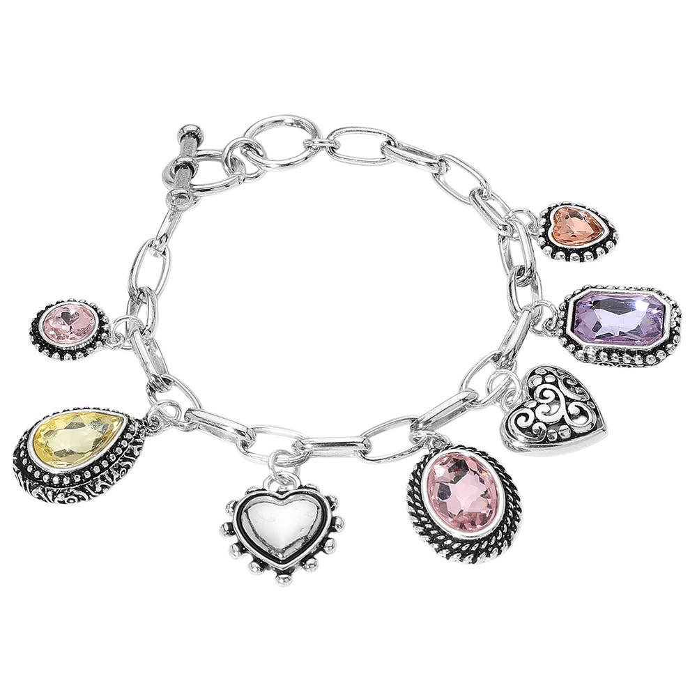 Sensibling Corp. – Großhandel Armband mit Charms/Anhängern – Tropfenförmiges Oval Rundstein Metallherz Anhänger Armband7