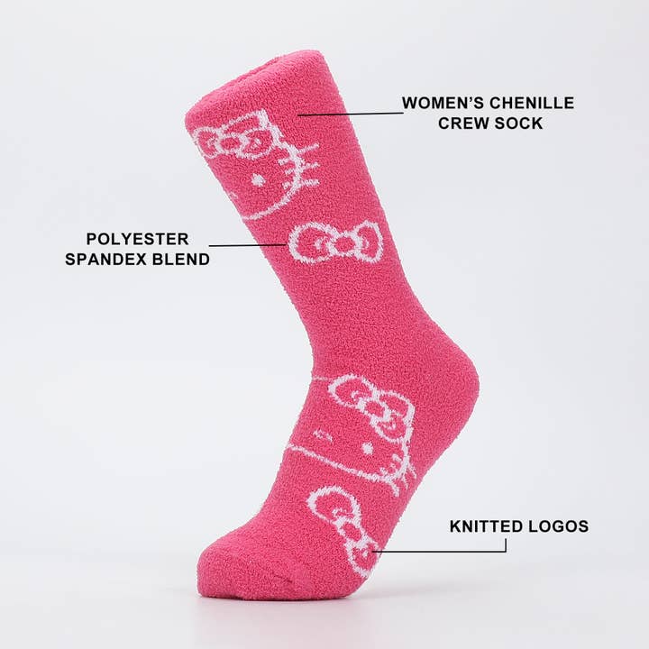 Bioworld Merchandising - Wholesale Socks - Women's - Hello Kitty Logo Print Women's Chenille Crew Socks1