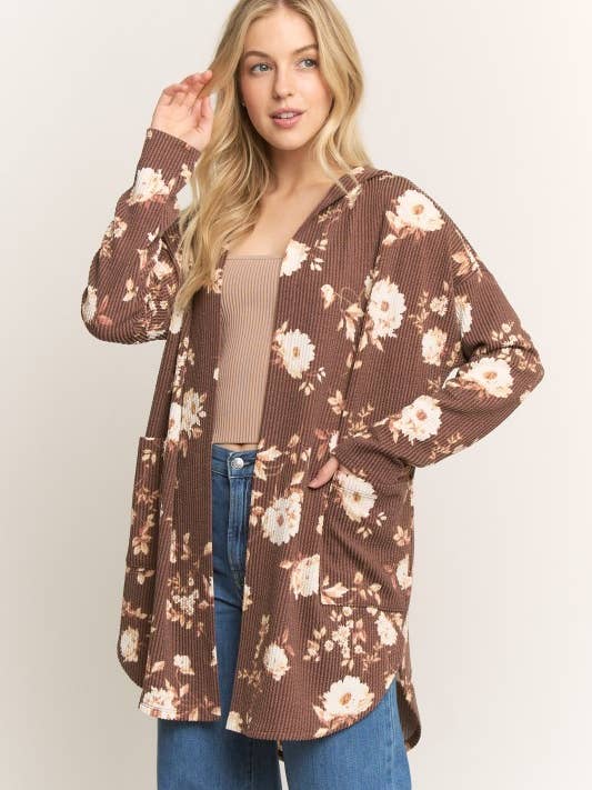 J3210HS42PL-Floral Urban Long Sleeve Rib Hoodie Open Cardiga for wholesale by Sunday Morning