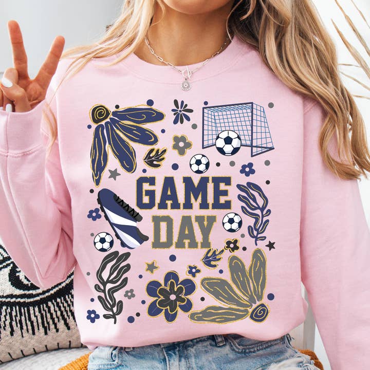 NVC Ecommerce LLC - Wholesale Graphic Sweatshirt - Women's - Glitter Soccer T-Shirt, Game Day, Soccer Coquette Sweater2
