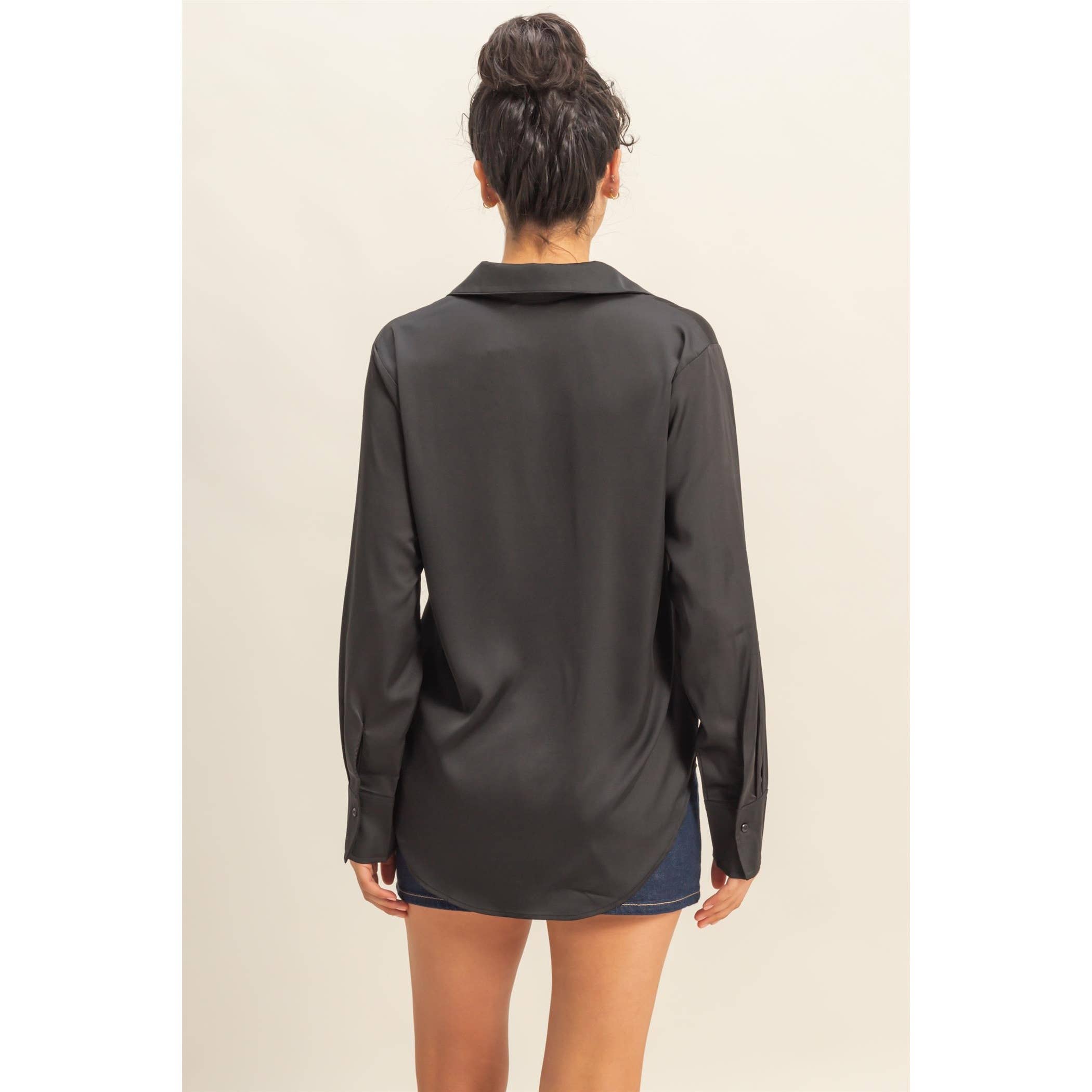 Double Zero - Wholesale Blouse - Women's - Button-Up Satin Shirt With Collared Neckline21