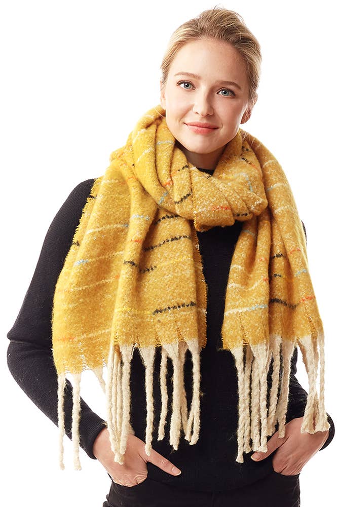 Hana - Wholesale Scarf - Women's - Glitz Color Stitch Fuzzy Oblong Winter Scarf4