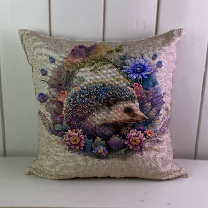 Hedgehog Forest Woodland Creature Linen Cushion Cover for wholesale by Hills Of Fabric