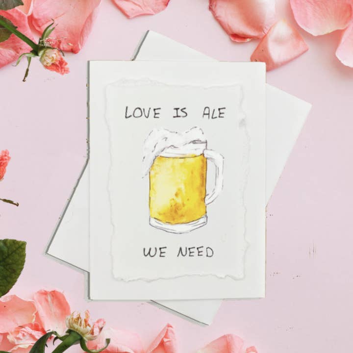 Love Is Ale We Need (Beer Mug) Hand Painted Card for wholesale by Irony Art