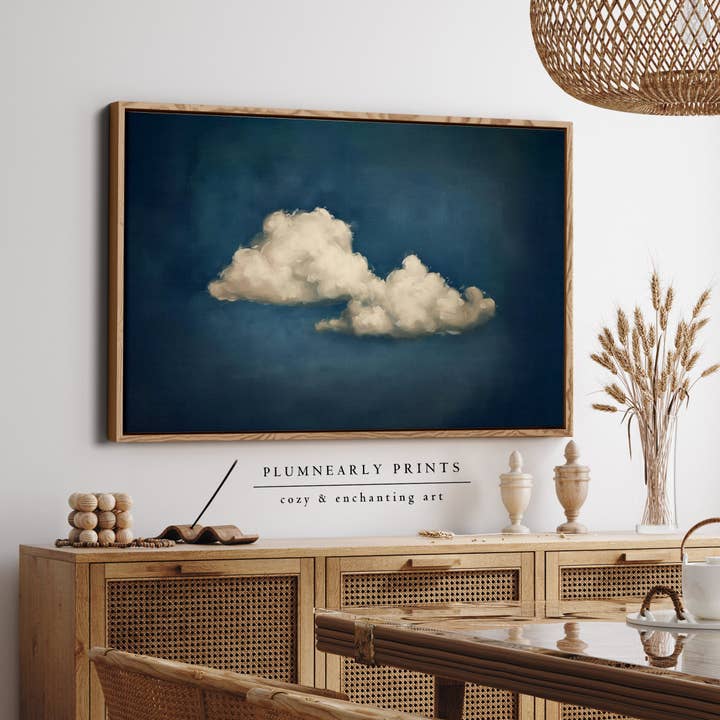 Indigo Blue Beige Cloud Oil Painting Framed Canvas Art 12 for wholesale by Plumnearly Prints