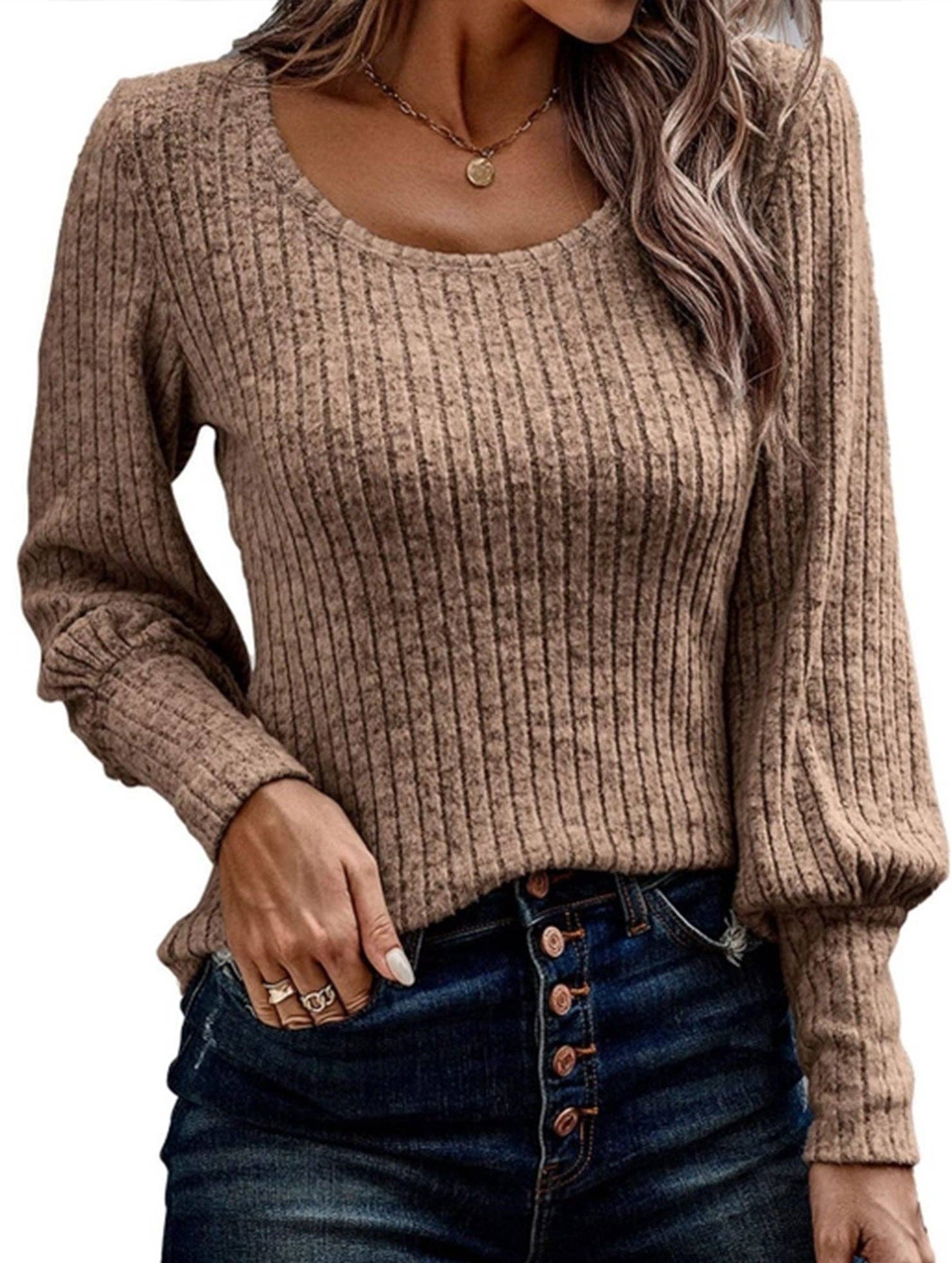Lovenne - Wholesale Knit Top - Women's - PIT STRIP SHAVED ROUND NECK LANTERN SLEEVE TOP18