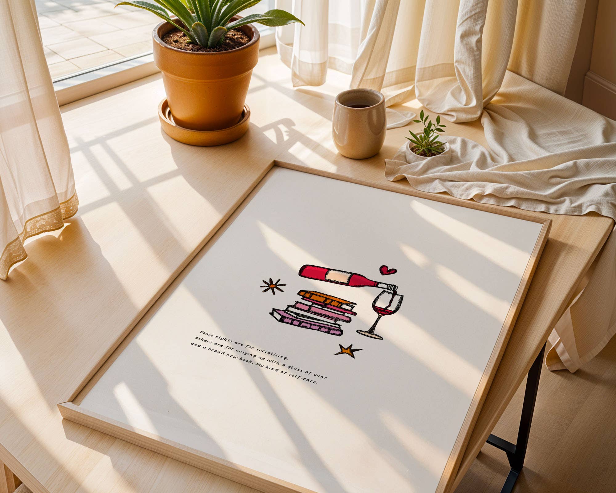 Freya Niamh - Wholesale Art Print - Wine & A Good Book Art Print, Lifestyle Art3