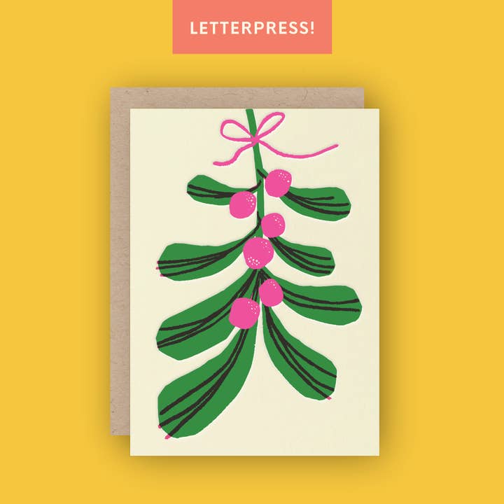 Half Pint Studio - Wholesale Season's Greetings Card - Mistletoe Letterpress Greeting Card
