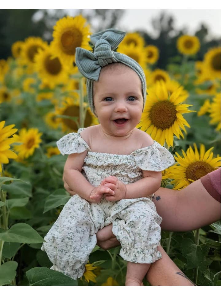 Bailey's Blossoms - Wholesale Jumpsuit - Kids - Paisley Smocked Ruffle Jumpsuit - White with Green Leaves