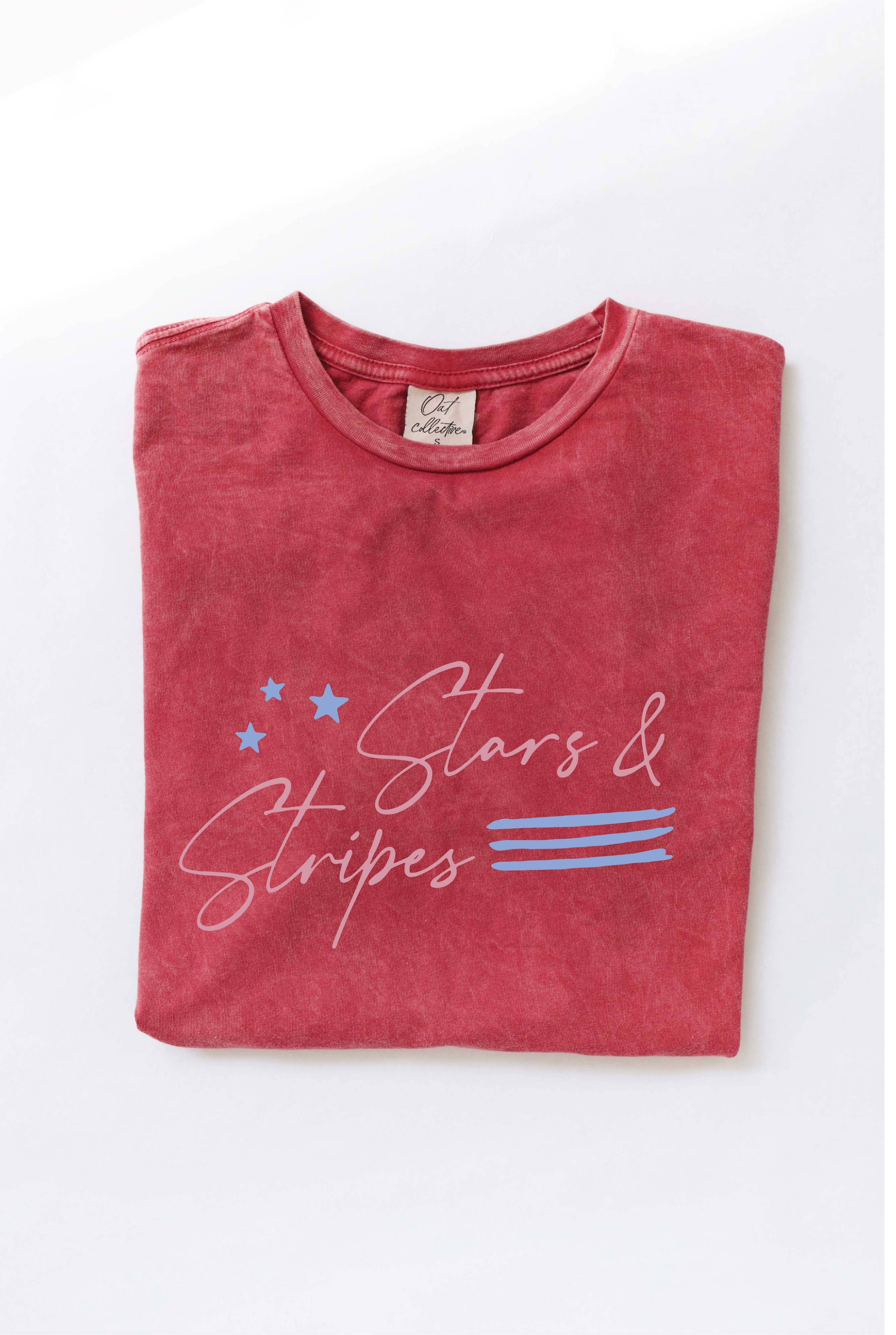 OAT COLLECTIVE – wholesale T-shirts med screentryck – Dam – STJÄRNOR OCH RÄNDER Mineraltvättad grafisk topp1