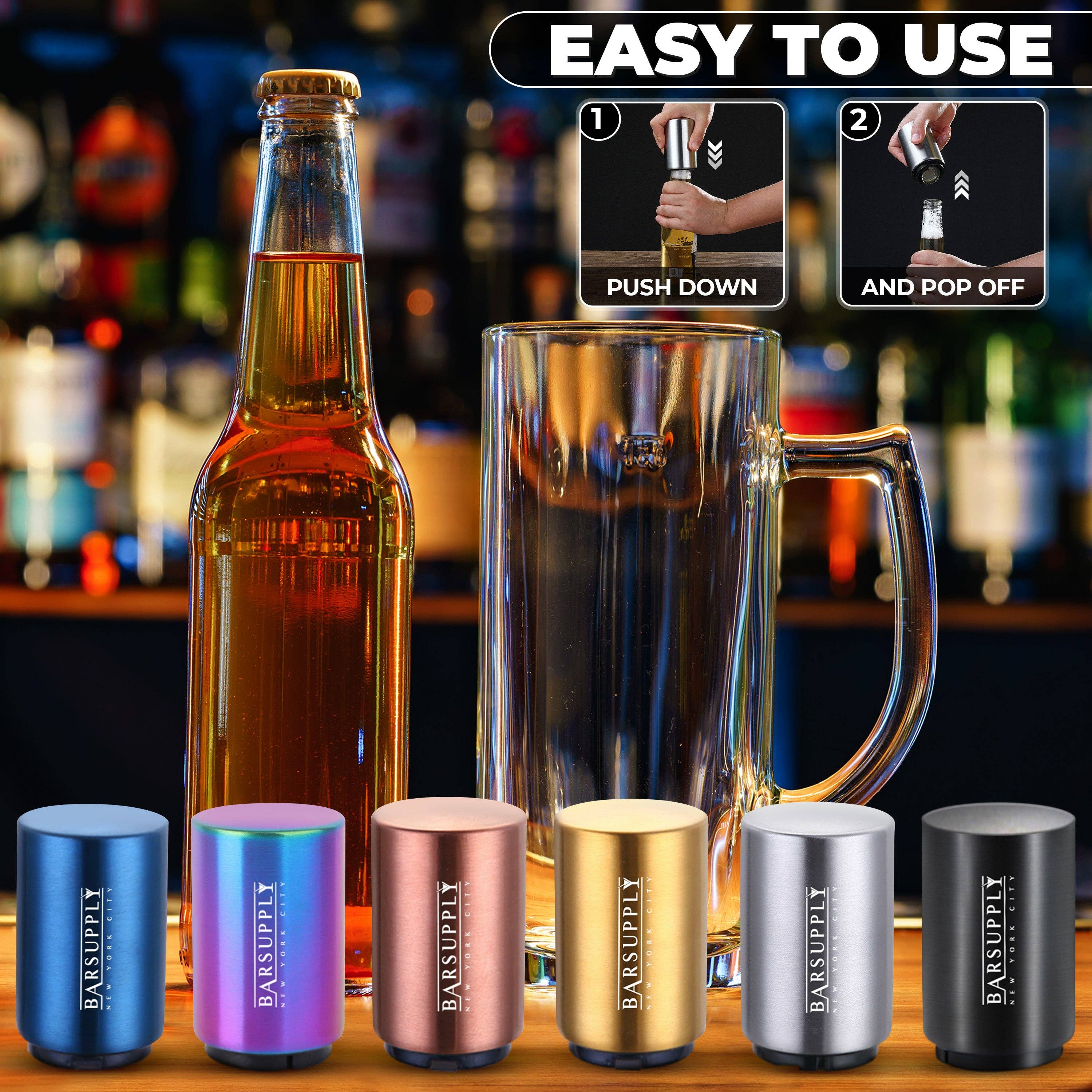 Infinite Basics - Wholesale Bottle/Wine Opener - 2-Pack BARSUPPLY Push Down Automatic Magnetic Beer Bottle Opener + BONUS Cap Gun11