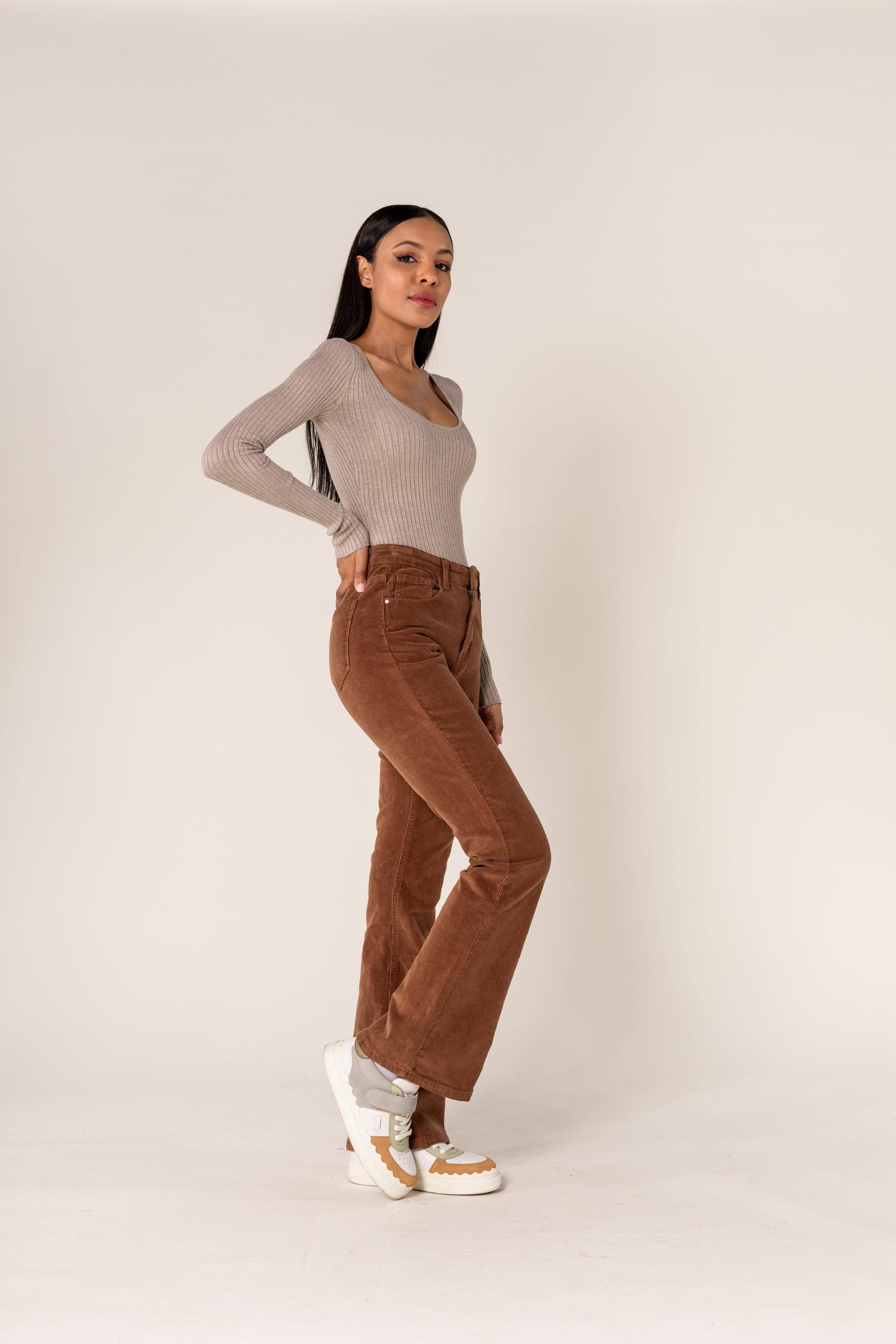Nina Carter - Wholesale Pants - Women's - Bootcut High Waist Corduroy Back to School J22120