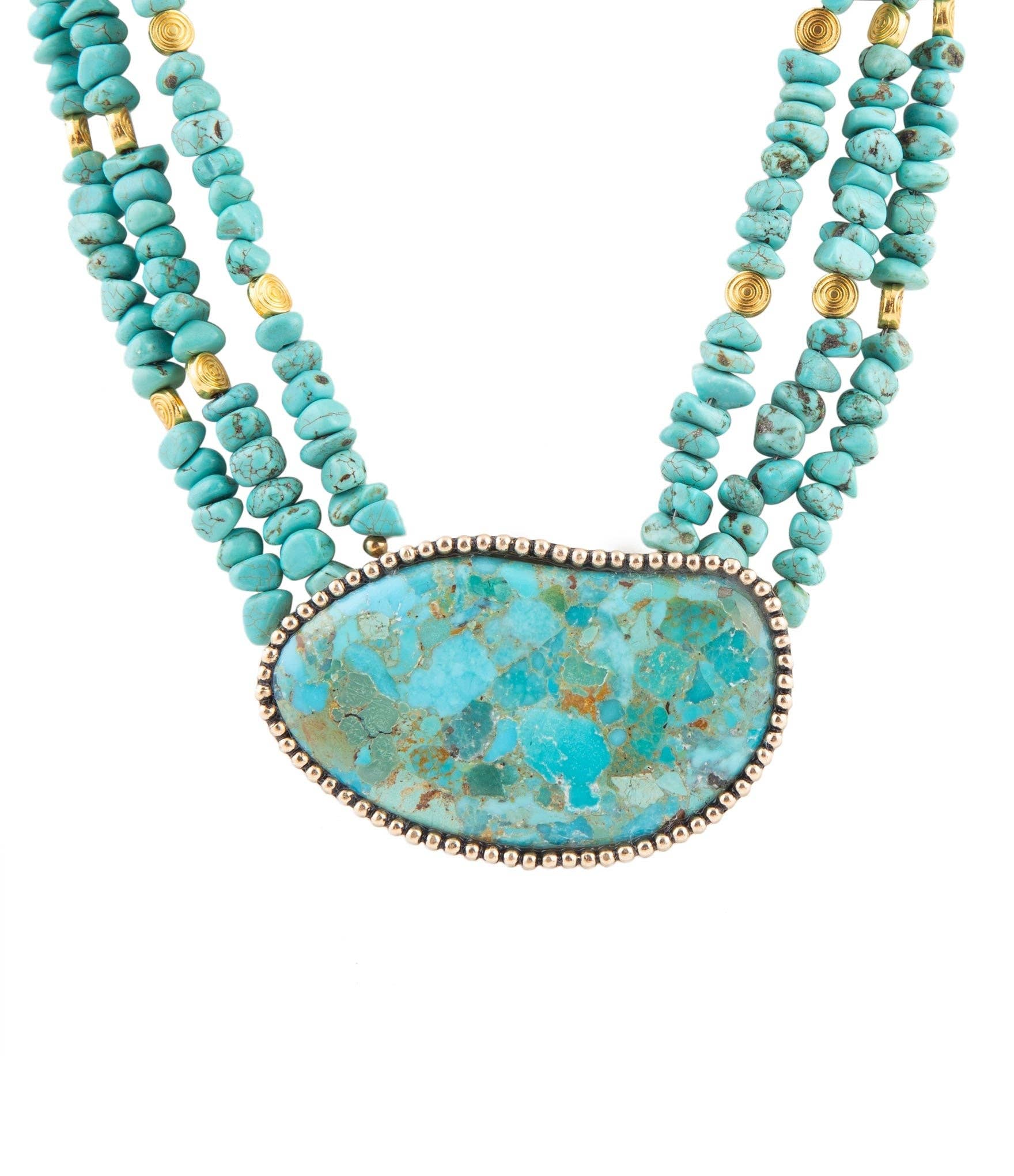 Barse Jewelry - Wholesale Pendant/charm necklace - Refined Blue Turquoise Golden Statement Necklace