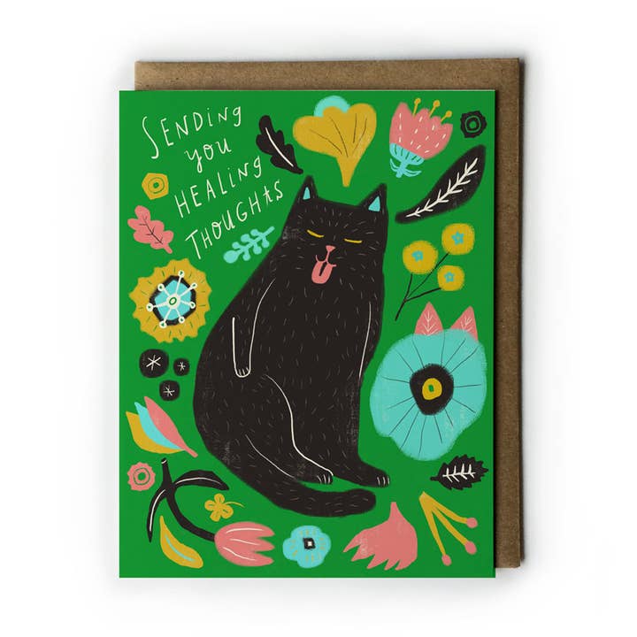Carte de vœux Kitty Sending You Healing Thoughts Get Well pour la vente par Honeyberry Studios