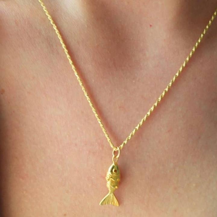 HoopLa - Wholesale Pendant/Charm Necklace - Lure- 14K Gold Steel Articulated Portuguese Fish NecklaceÂ