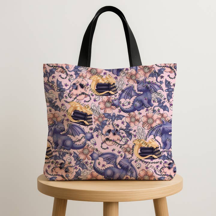 Whimsy Book Dragon Skull Crystal Large Zipper Tote Bag for wholesale by The Geek Boutique