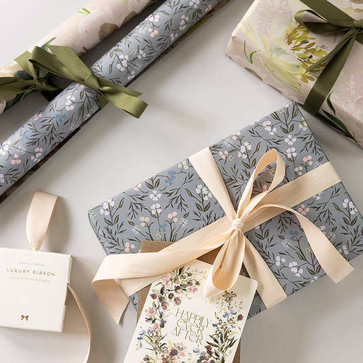 Bespoke Letterpress - Wholesale Flat wrap - Peony Study/Primrose 6pk Gift Wrap2