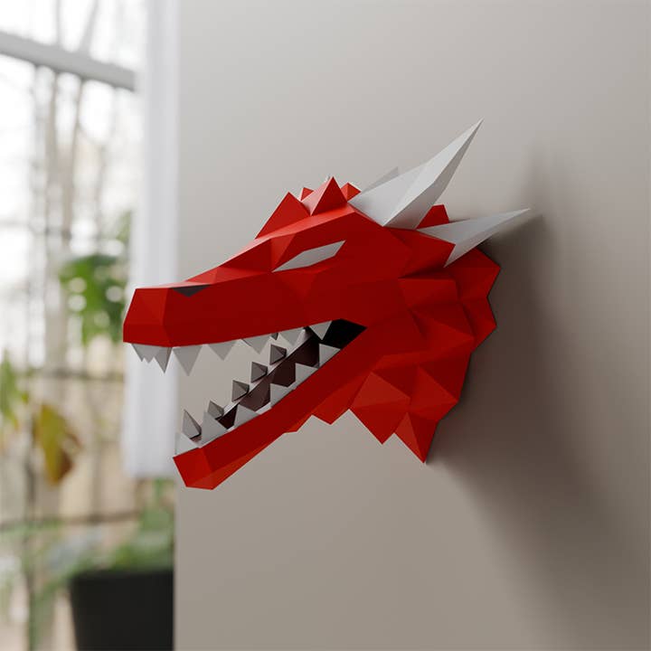 PAPERCRAFT WORLD - Wholesale Dimensionele/3D-muurkunst - 3D PaperCraft Drakenkop wanddecoratie met origami-decor2
