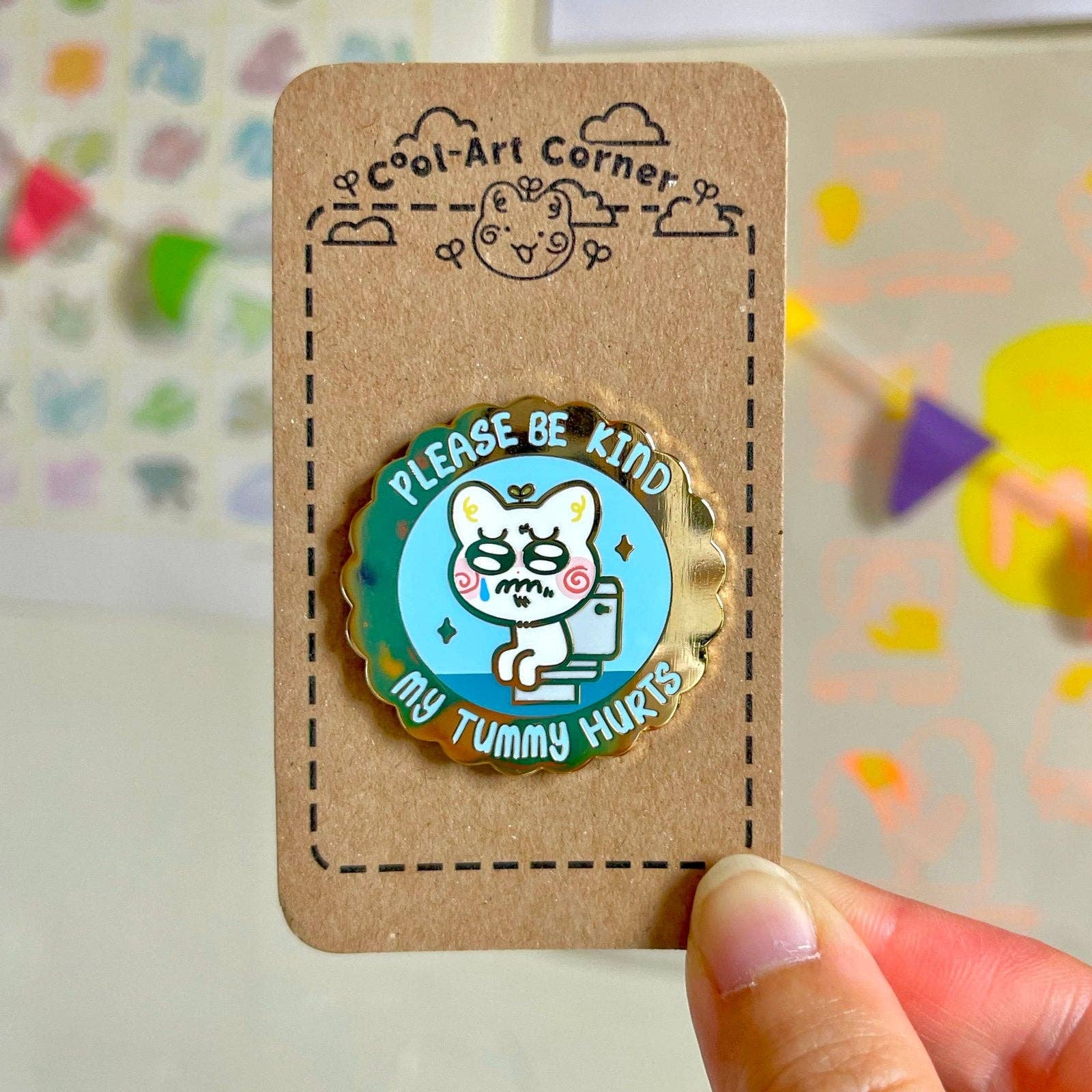 My Tummy Hurts Enamel Pin for wholesale by Cool Art Corner