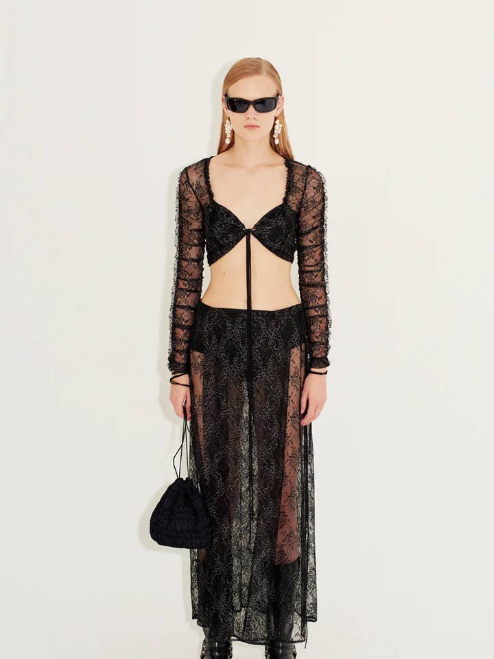 Jupe paréo en dentelle vitreuse - Noire pour la vente par eikō ai