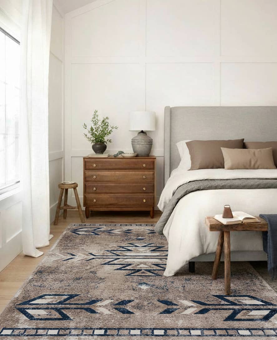 Contemporary South-Western Blue Beige Indoor Area/Runner Rug for wholesale on Faire8