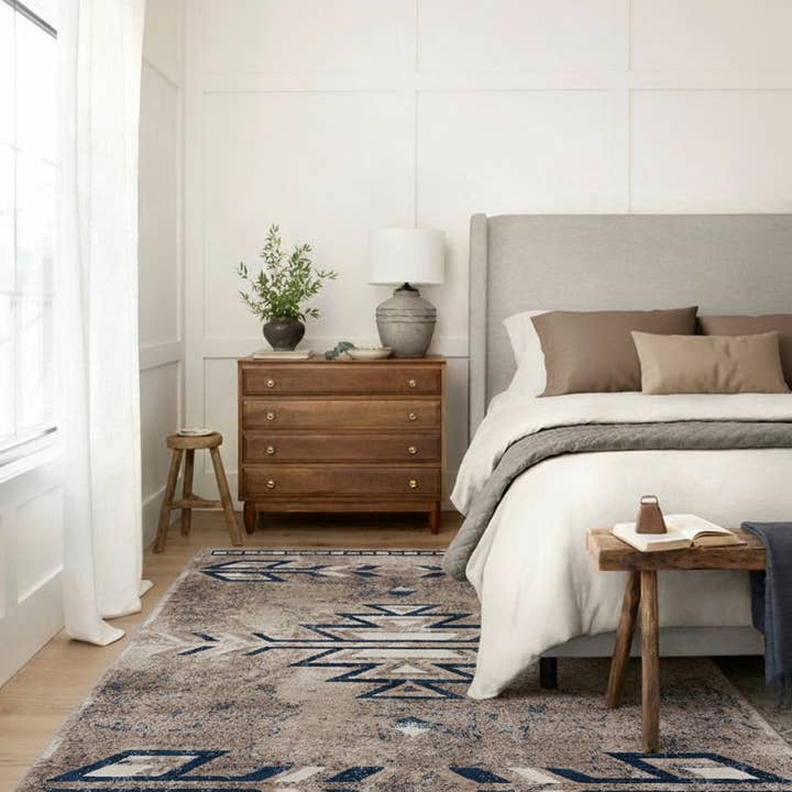 Contemporary South-Western Blue Beige Indoor Area/Runner Rug for wholesale on Faire8