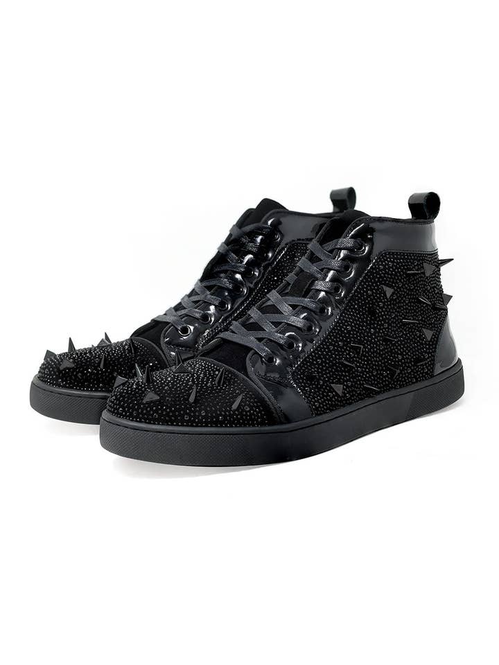 men's rhinestone spike luxury high-top sneakers SH715 for wholesale by BARABAS