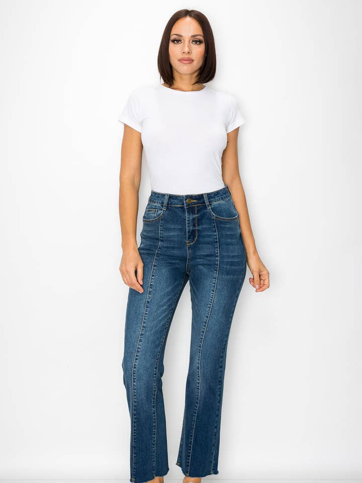 Jeans med høj højde og strækbare og brede ben for engroshandel hos ZAMONG