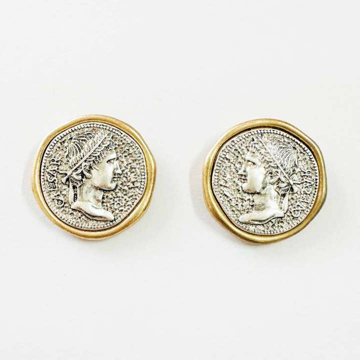 Orecchini a Perno con Moneta Bicolore E25081 per la vendita all'ingrosso da parte di Pretty Persuasions