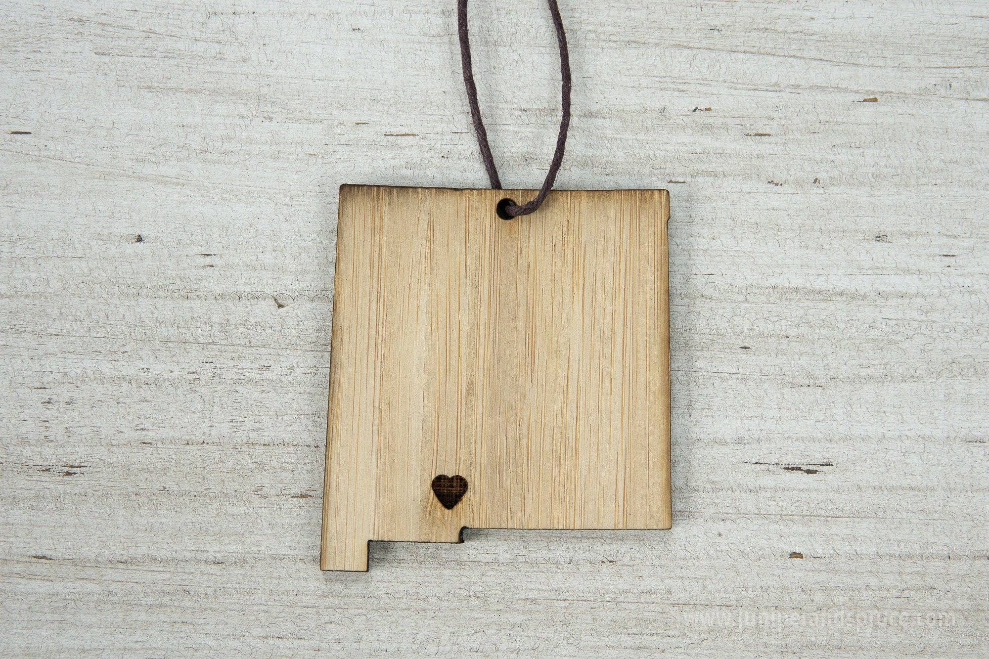 Juniper & Spruce - Wholesale Ornament - Rustic Wood New Mexico Outline Ornament with Heart Home4