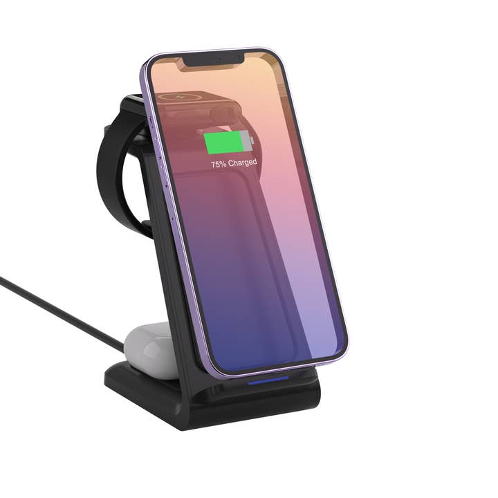 LAX Gadgets – Base e suporte para telefone por atacado – Estação de carregamento rápida 3 em 1 para iPhone/iPad - embalagem para varejo1