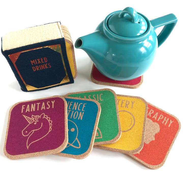 Dirtsa Studio - Wholesale Coasters - Library Genre Coasters with Book Case - Set of 6