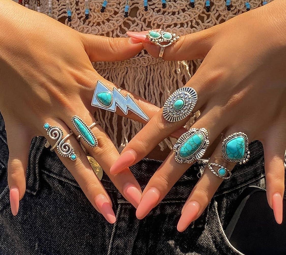 Cross and Crowns – wholesale Jewellery set – Western turquoise stackable rings