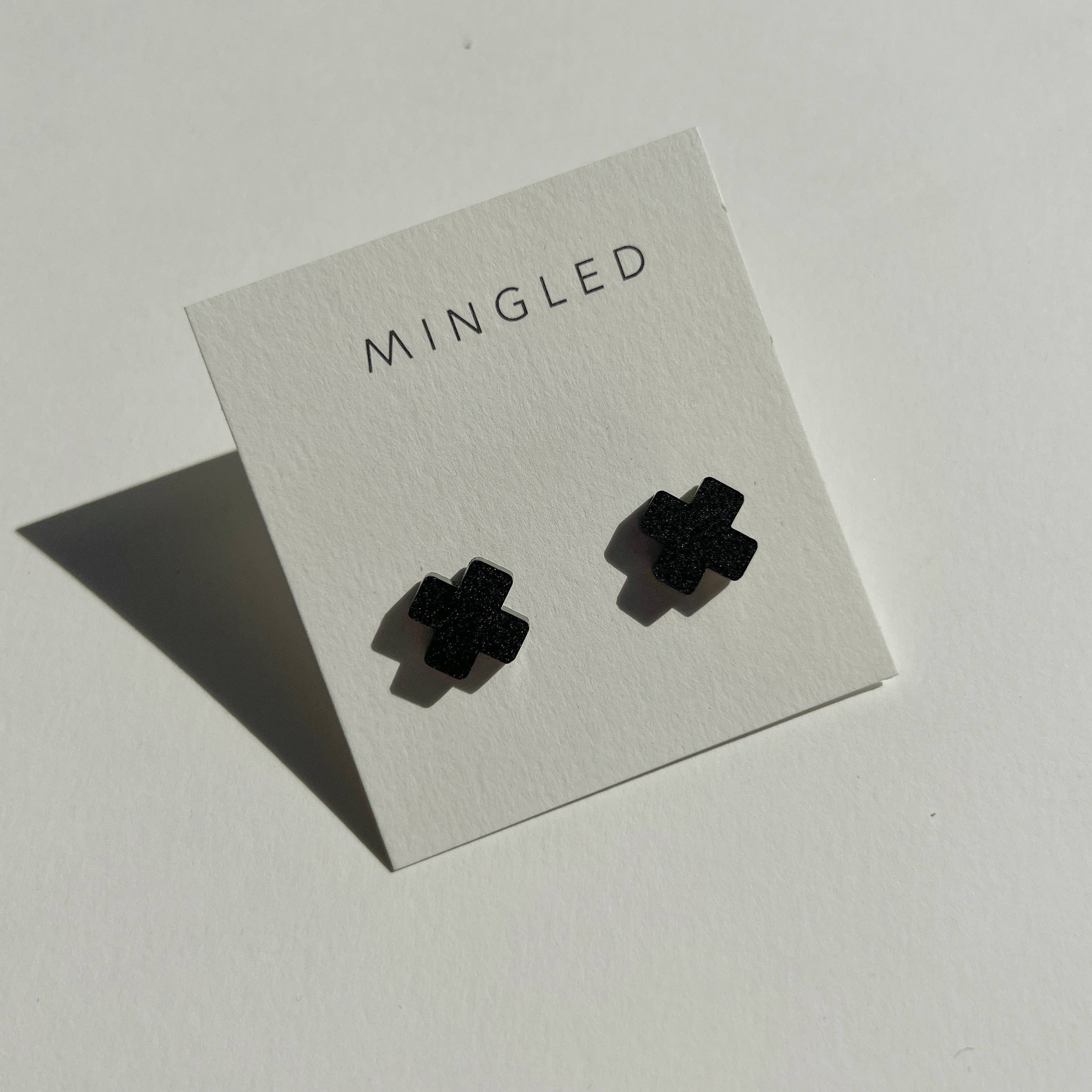 Mingled – wholesale Stud/post earrings – Black Cross Stud Earrings - Small Cross Earrings, Minimalist