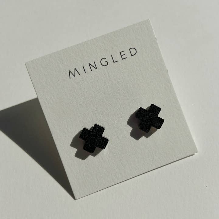 Mingled – wholesale Stud/post earrings – Black Cross Stud Earrings - Small Cross Earrings, Minimalist0