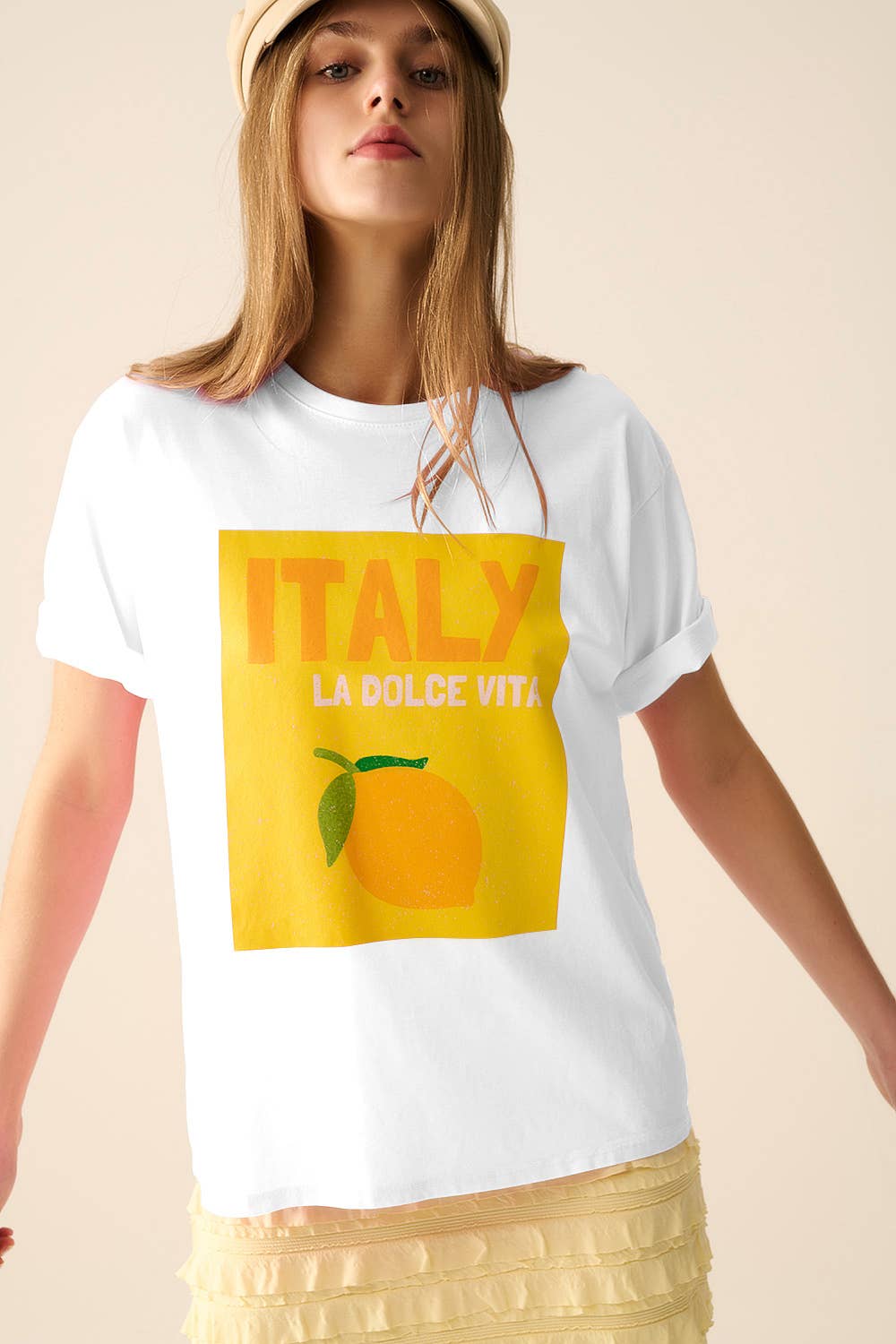 White Italy Dolce Vita T-shirt With Lemon Graphic Print for wholesale on Faire1