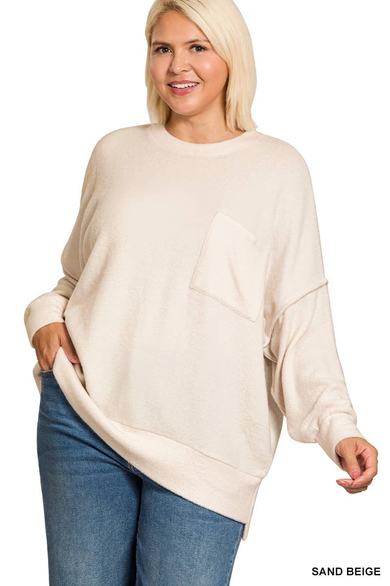 Vanilla Monkey - Wholesale Knit Sweater - Women's - Plus Brushed Melange Drop Shoulder Sweater6