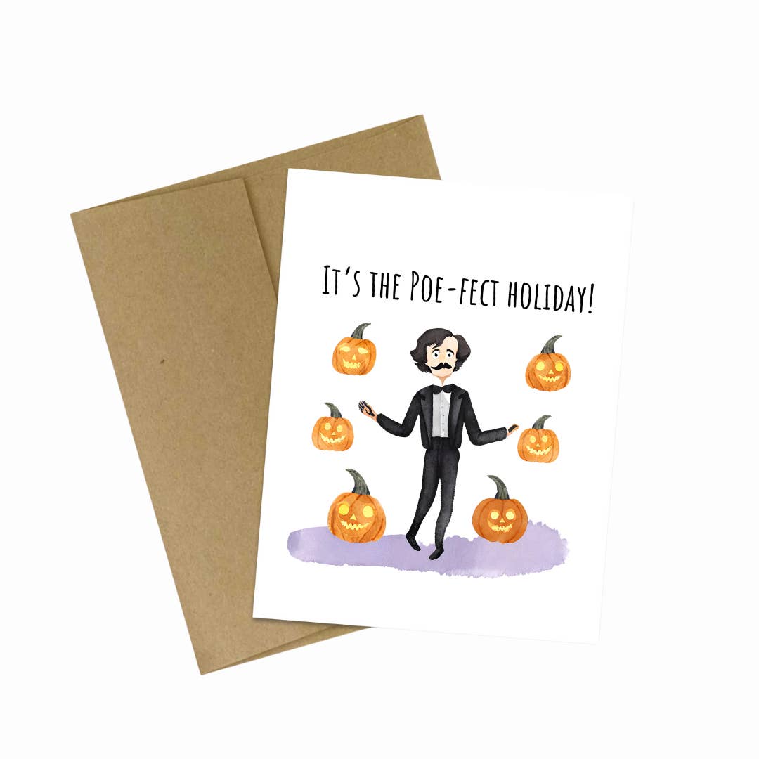 Cryptic Paper Co. - Wholesale Halloween Card - Edgar Allan Poe Halloween Bookstore Note Card for Teachers