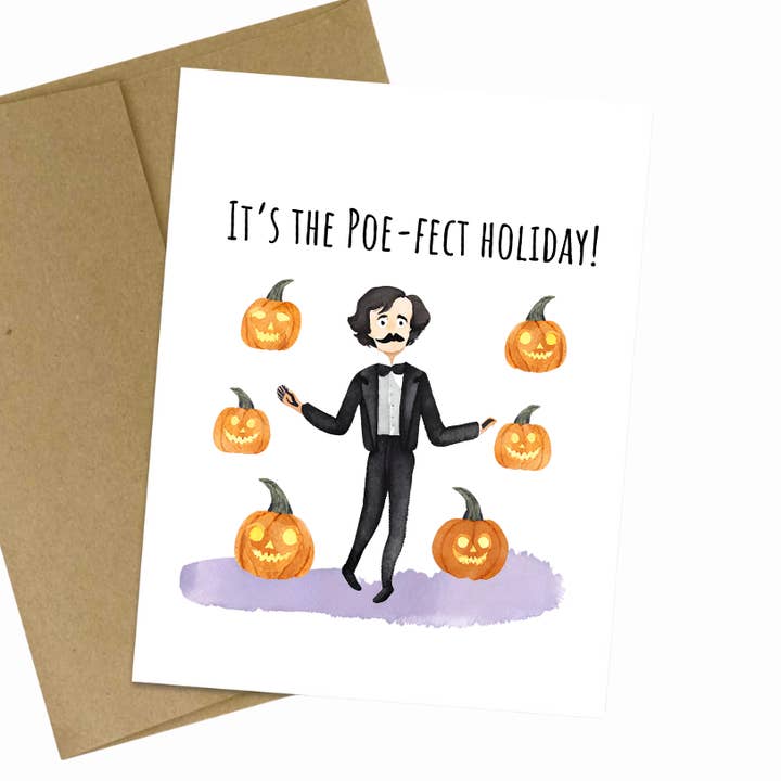 Cryptic Paper Co. - Wholesale Halloween Card - Edgar Allan Poe Halloween Bookstore Note Card for Teachers0