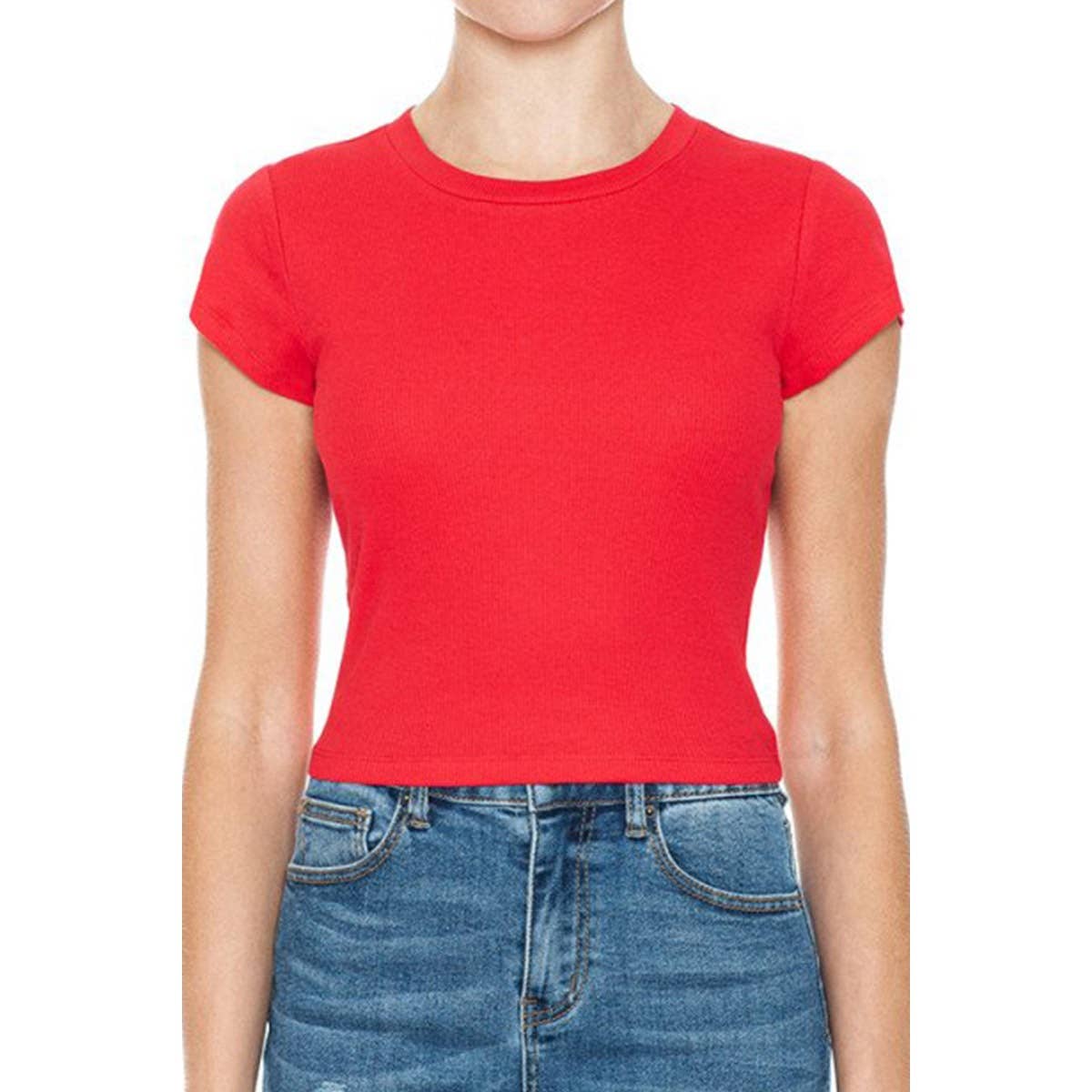 Timeless - Wholesale T-Shirt - Women's - RIBBED ROUND NECK SHORT SLEEVE CROPPED T SHIRT TOP11