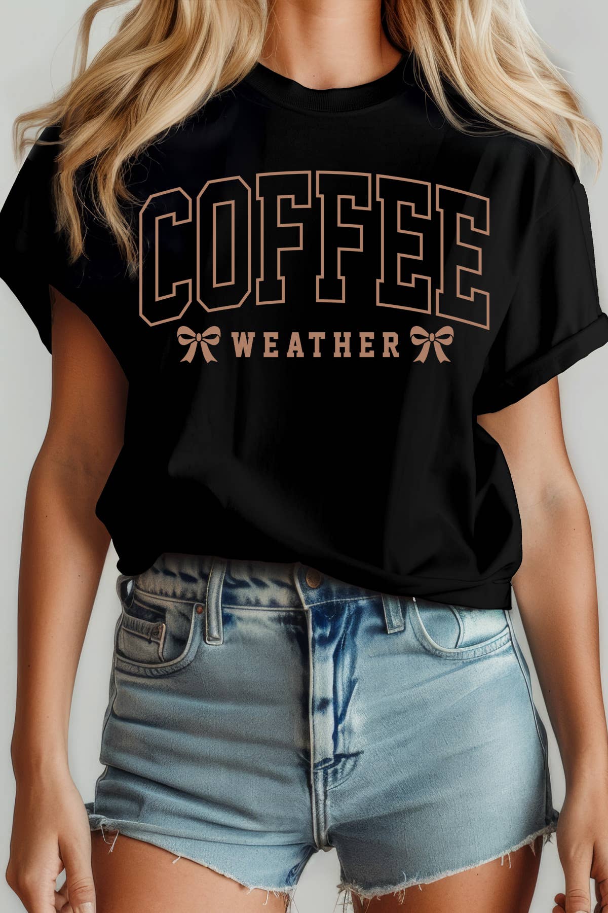 Amused by Blue - Wholesale Screen Printed T-Shirt - Women's - Women Coffee Graphic Print Short Sleeve Loose Top