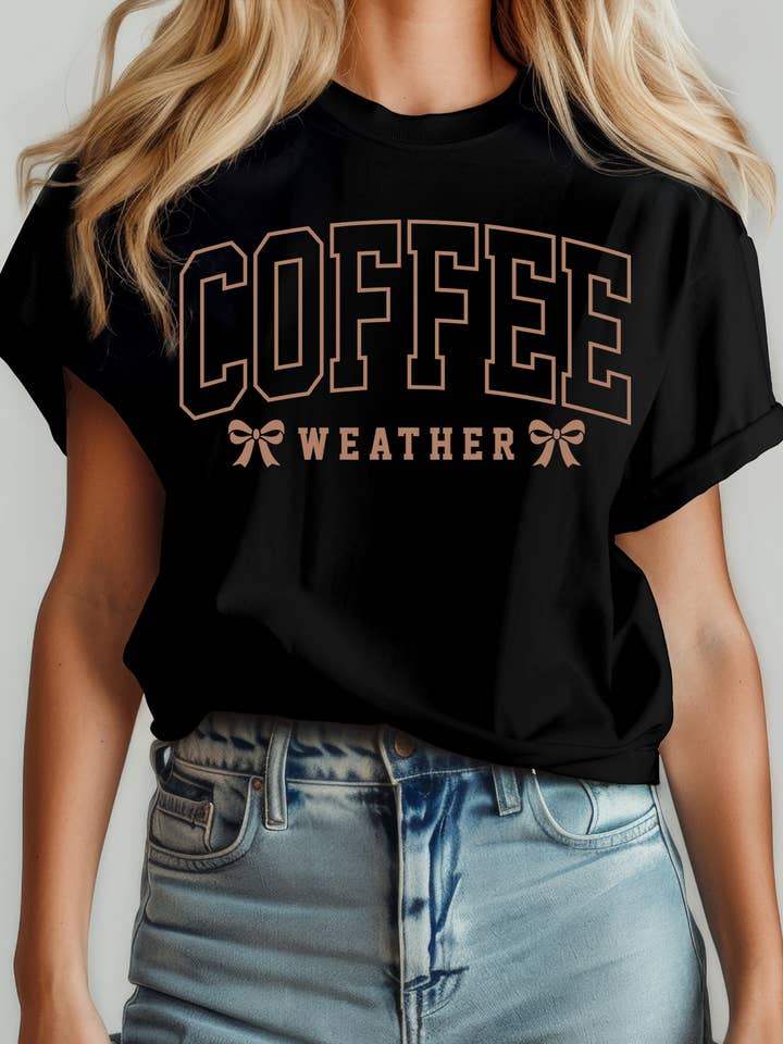 Amused by Blue - Wholesale Screen Printed T-Shirt - Women's - Women Coffee Graphic Print Short Sleeve Loose Top0