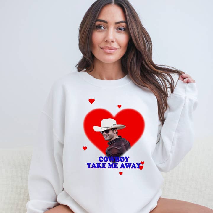 Glen Powell Cowboy Take Me Away Crewneck Sweatshirt for wholesale by Hello Poppy Company