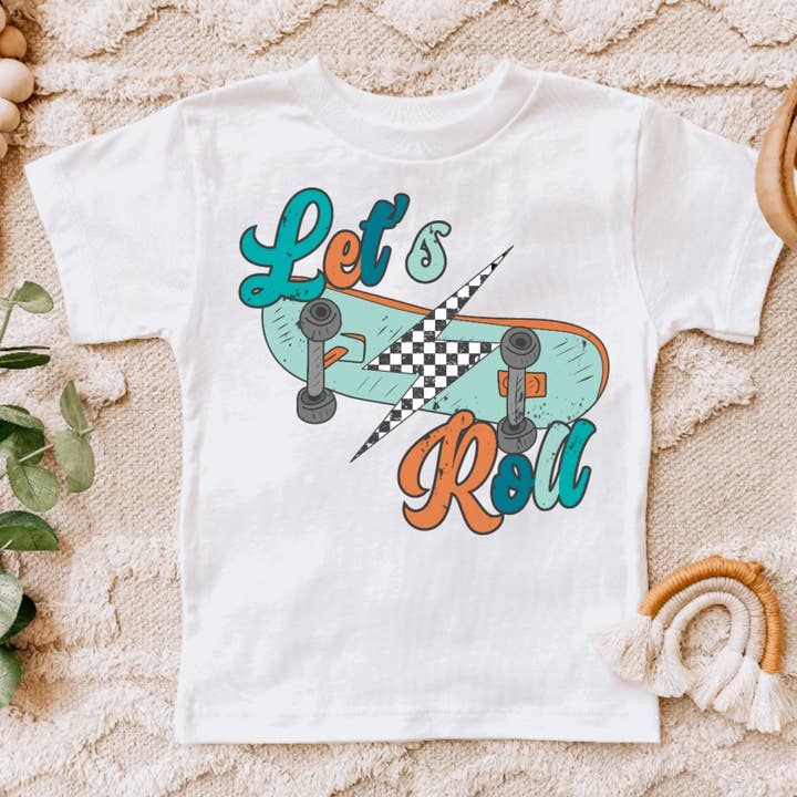 Let's Roll Retro Skateboard Kids Tee Shirt for wholesale by AvaryMaeInspirations