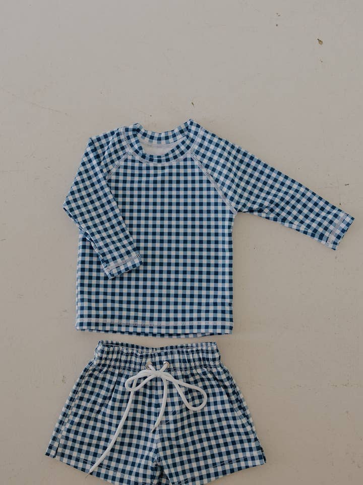 Forever French Baby - Wholesale Swim Shorts - Kids - Child Board Short | Blue Gingham1